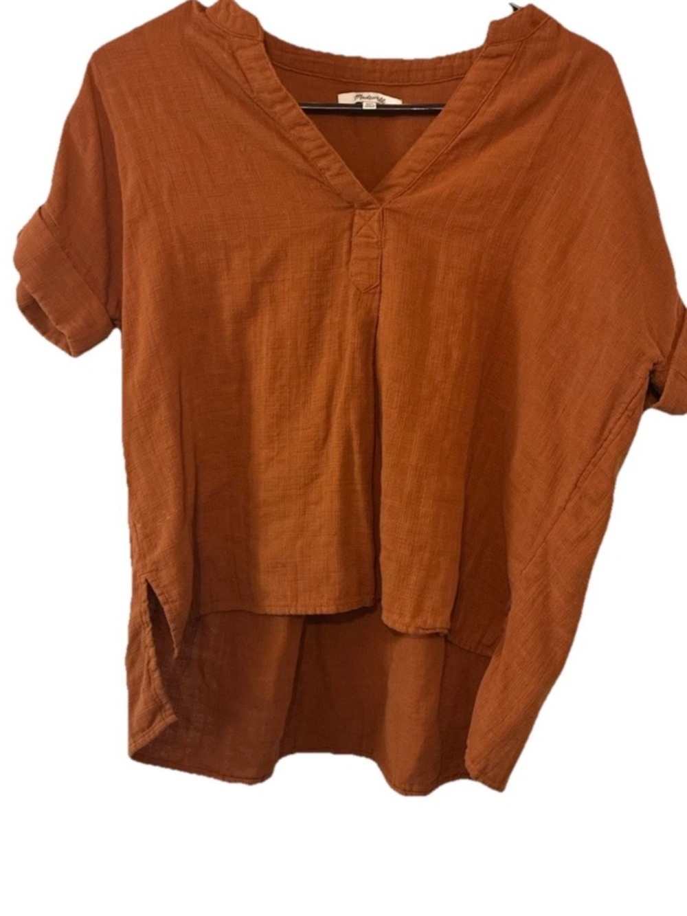Madewell 100% Cotton Rust Orange V-Neck Short Sleeve Tunic xxs